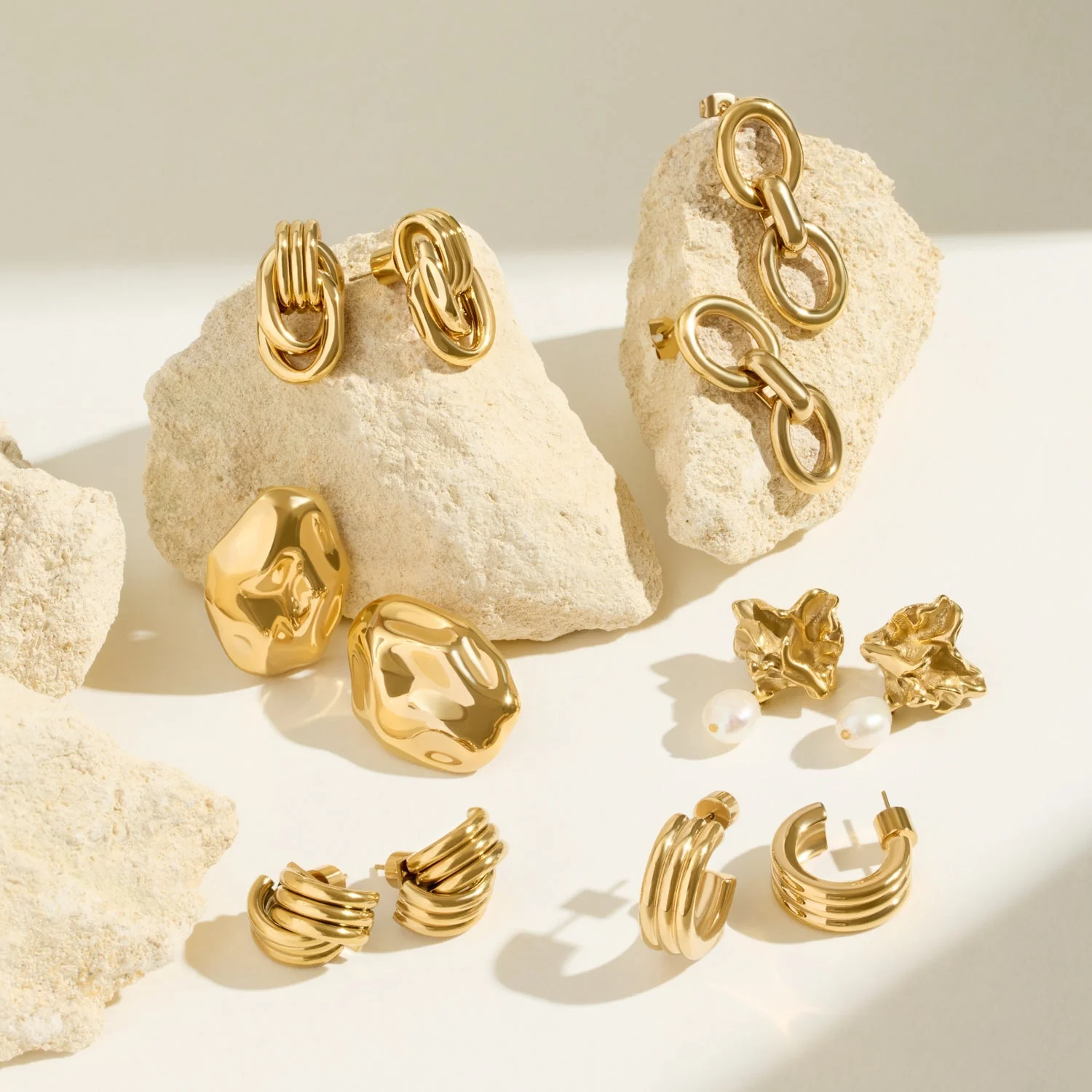 Triple Band Hoop Earrings (Gold) - Image 5