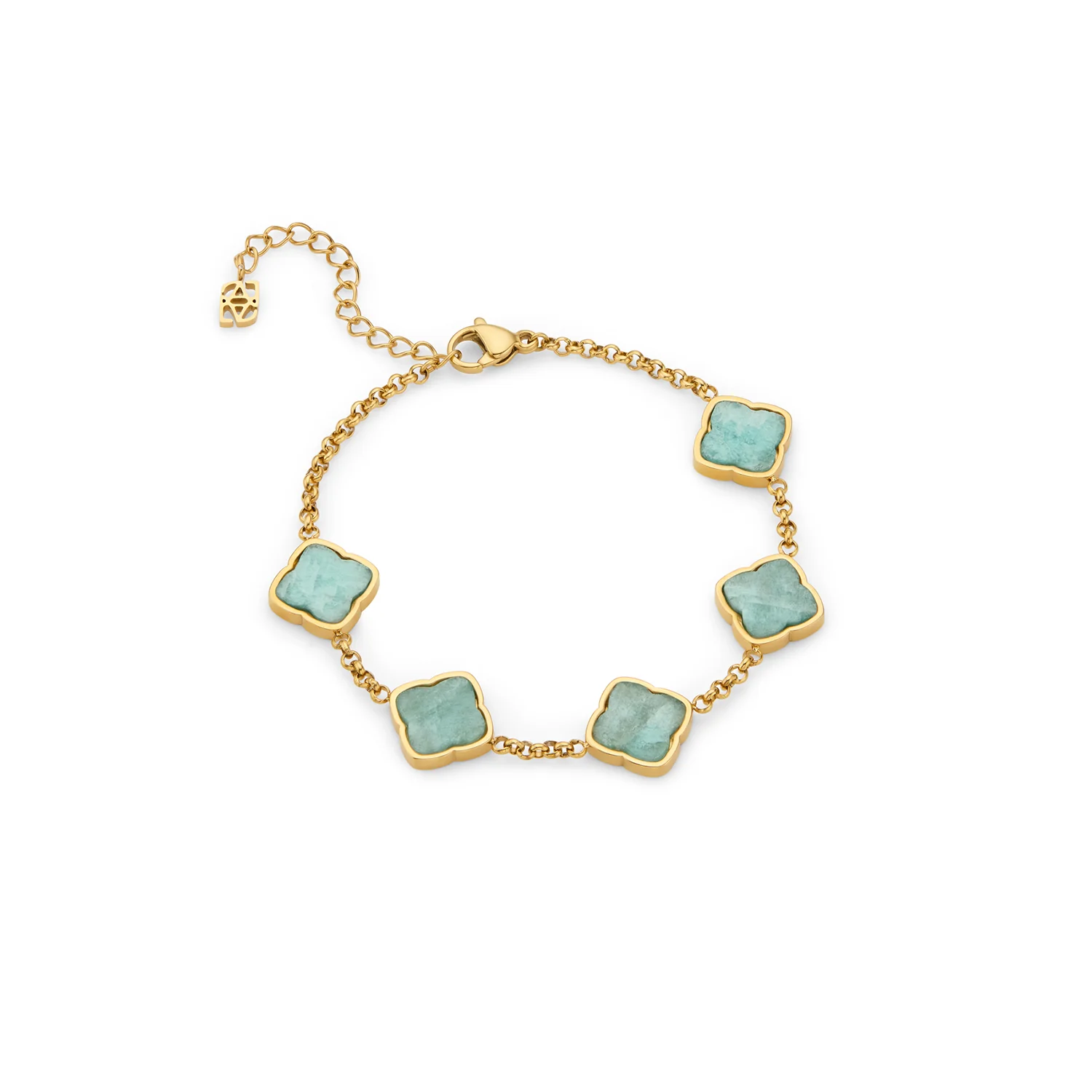 Amazonite Multi Clover Bracelet (Gold) - Image 5