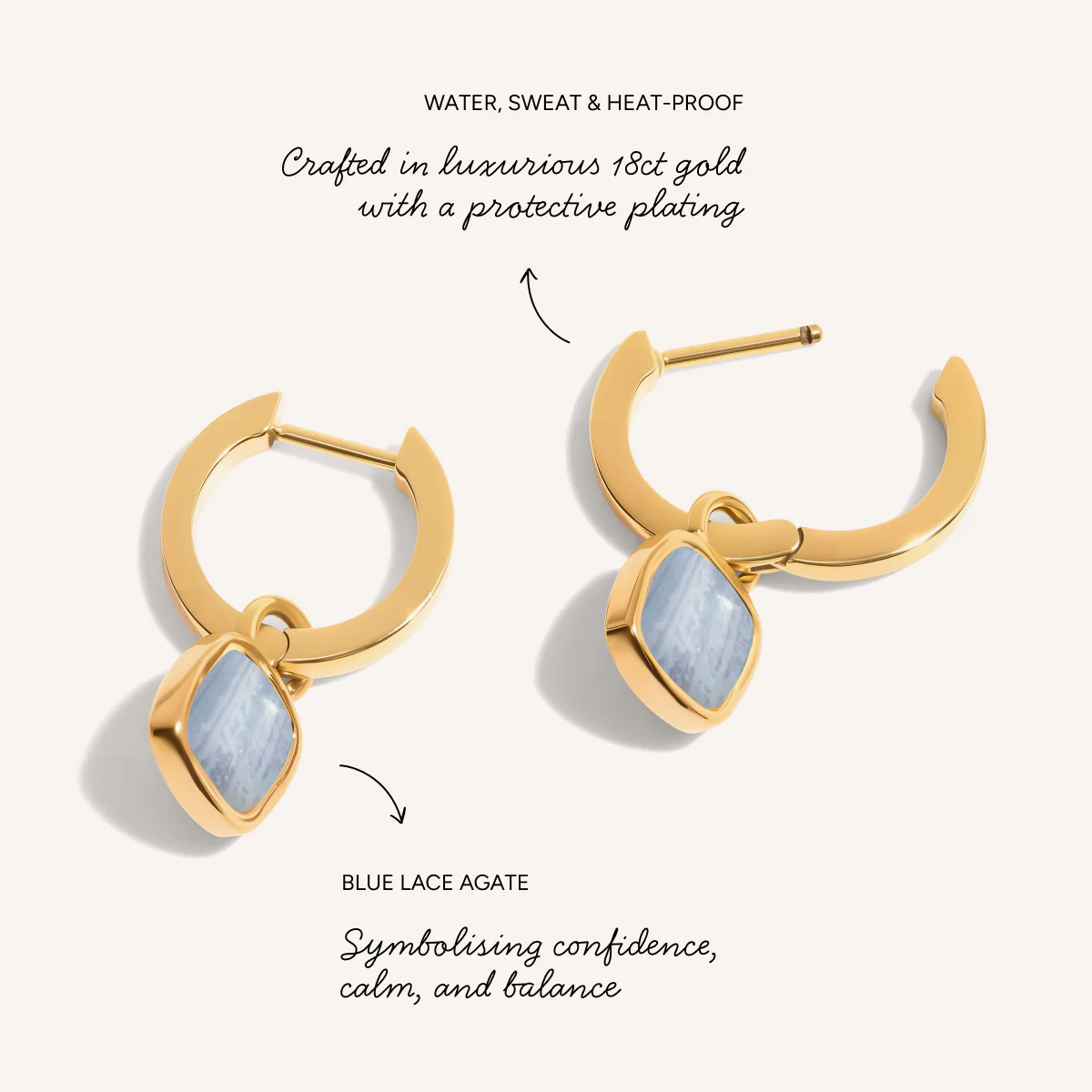 Blue Lace Agate Cushion Huggie Earrings (Gold) - Image 3