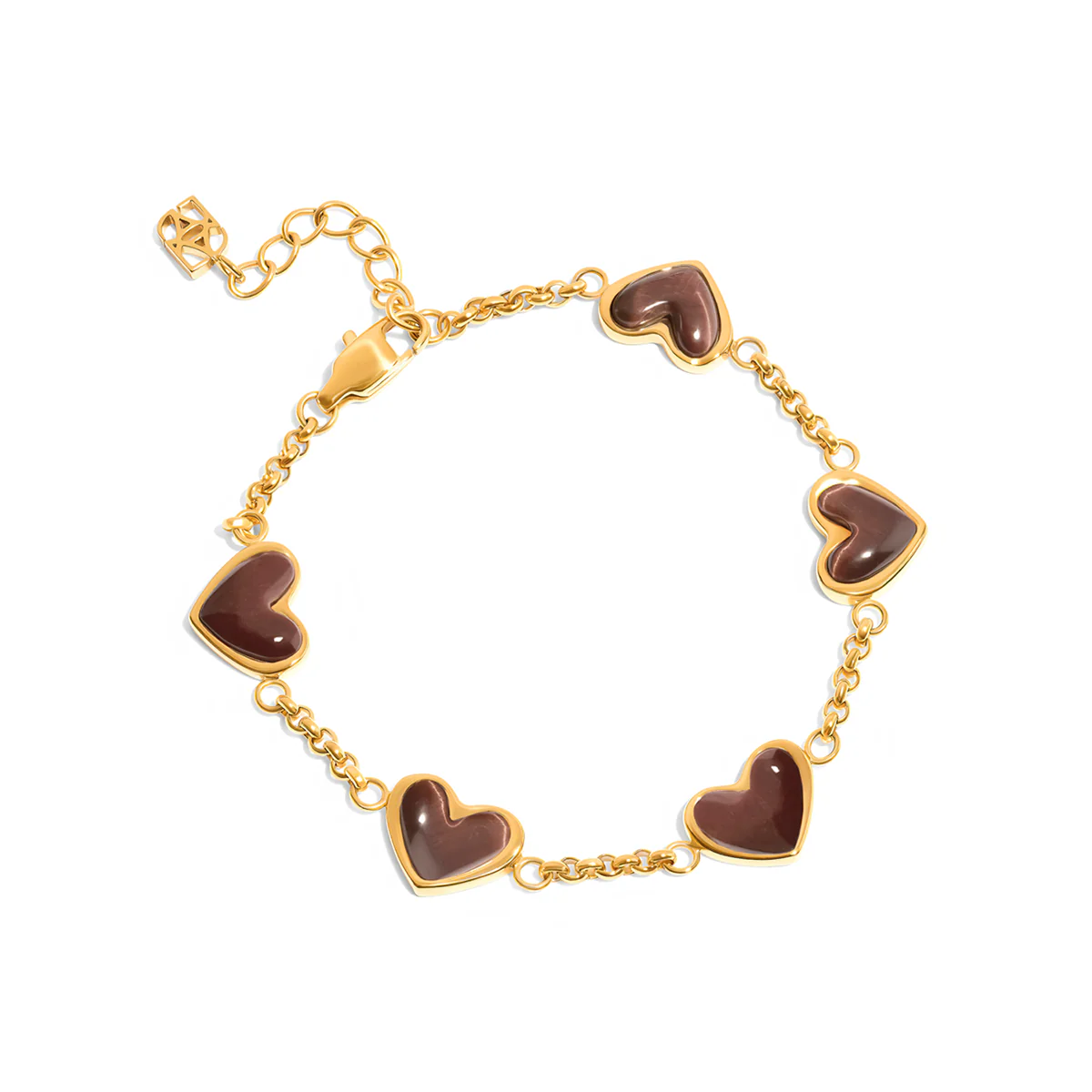 Chocolate Brown Multi Heart Bracelet (Gold) - Image 9