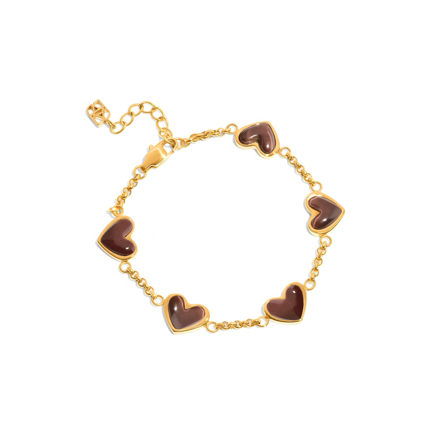 Chocolate Brown Multi Heart Bracelet (Gold) - Image 10