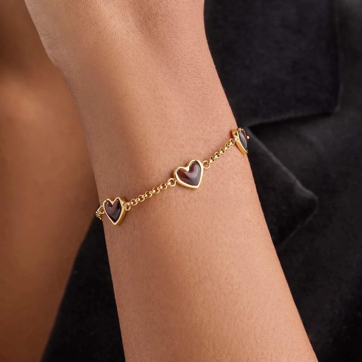 Chocolate Brown Multi Heart Bracelet (Gold) - Image 2