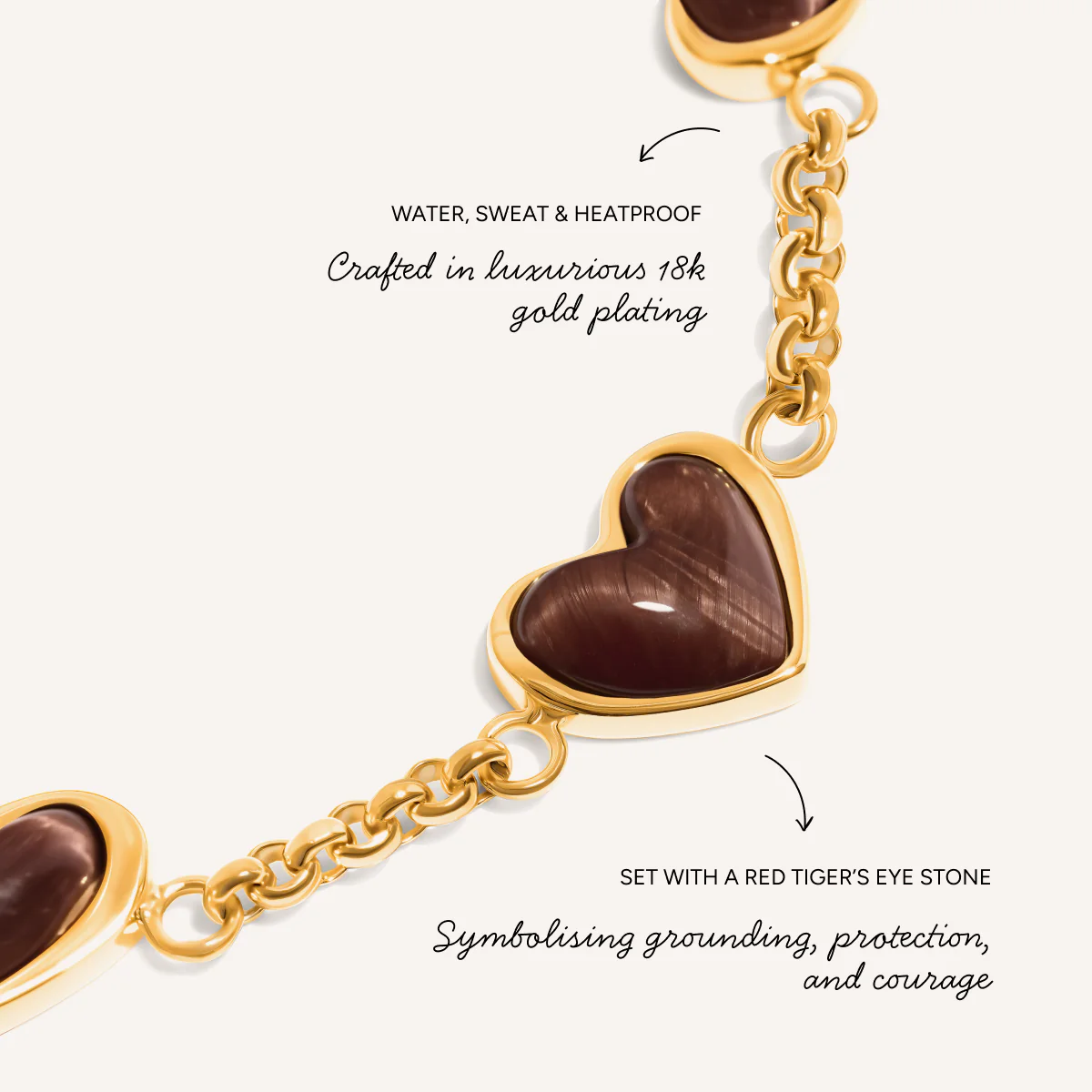 Chocolate Brown Multi Heart Bracelet (Gold) - Image 3