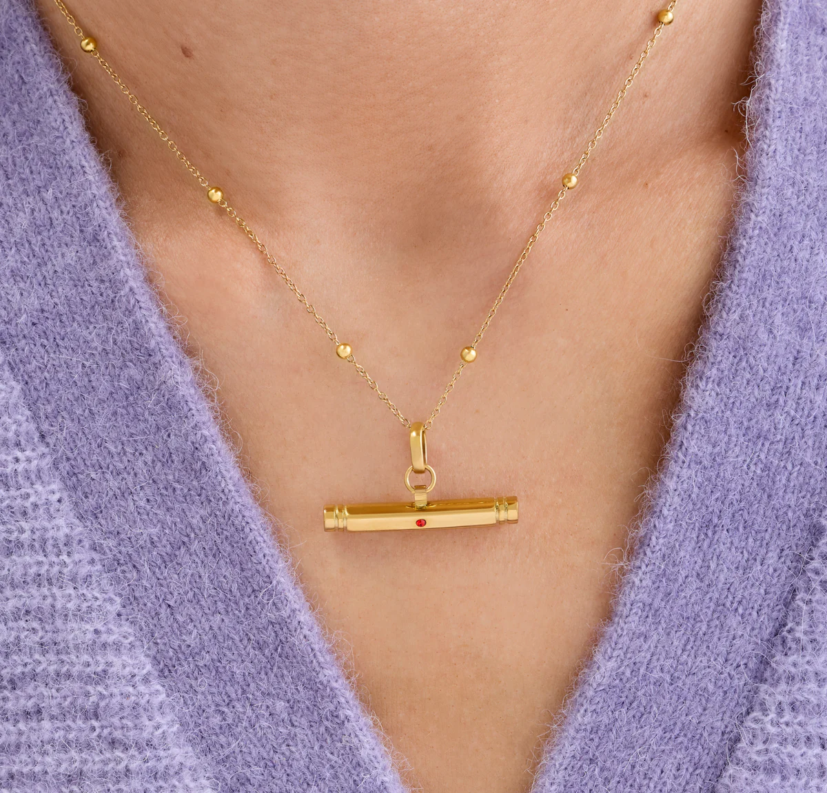 Confetti Birthstone T-bar Necklace (Gold) - Image 2