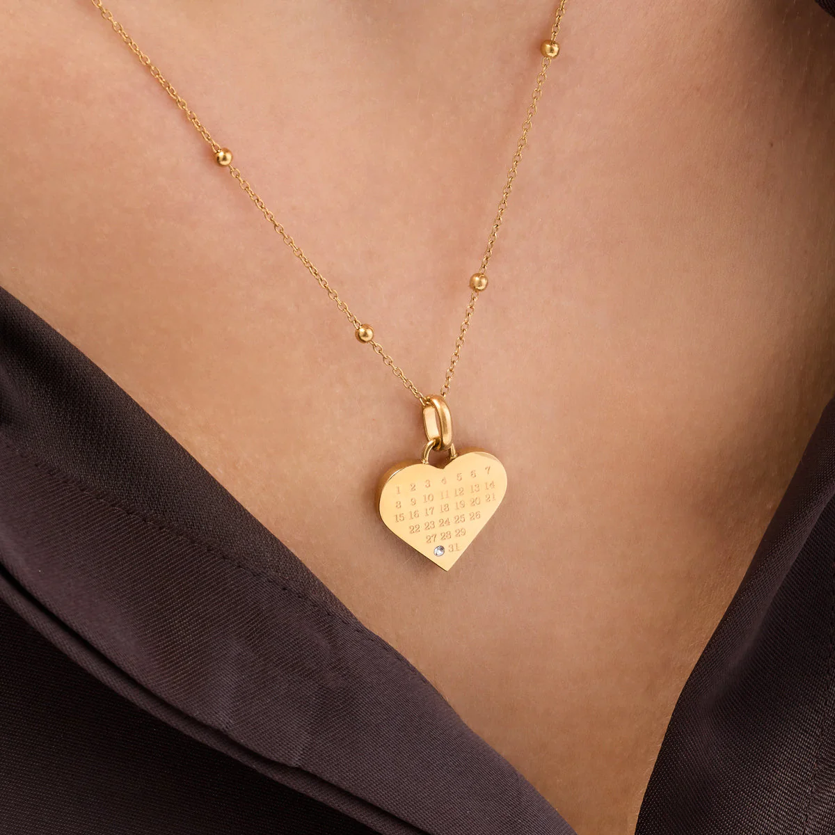 Custom Calendar & Fingerprint Heart Necklace (Gold) - Image 2
