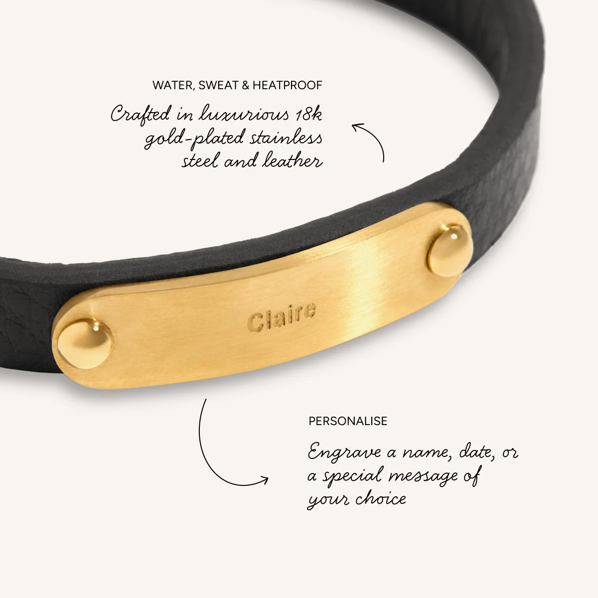 Custom Handwritten Men's Leather Bracelet (Gold) - Image 3