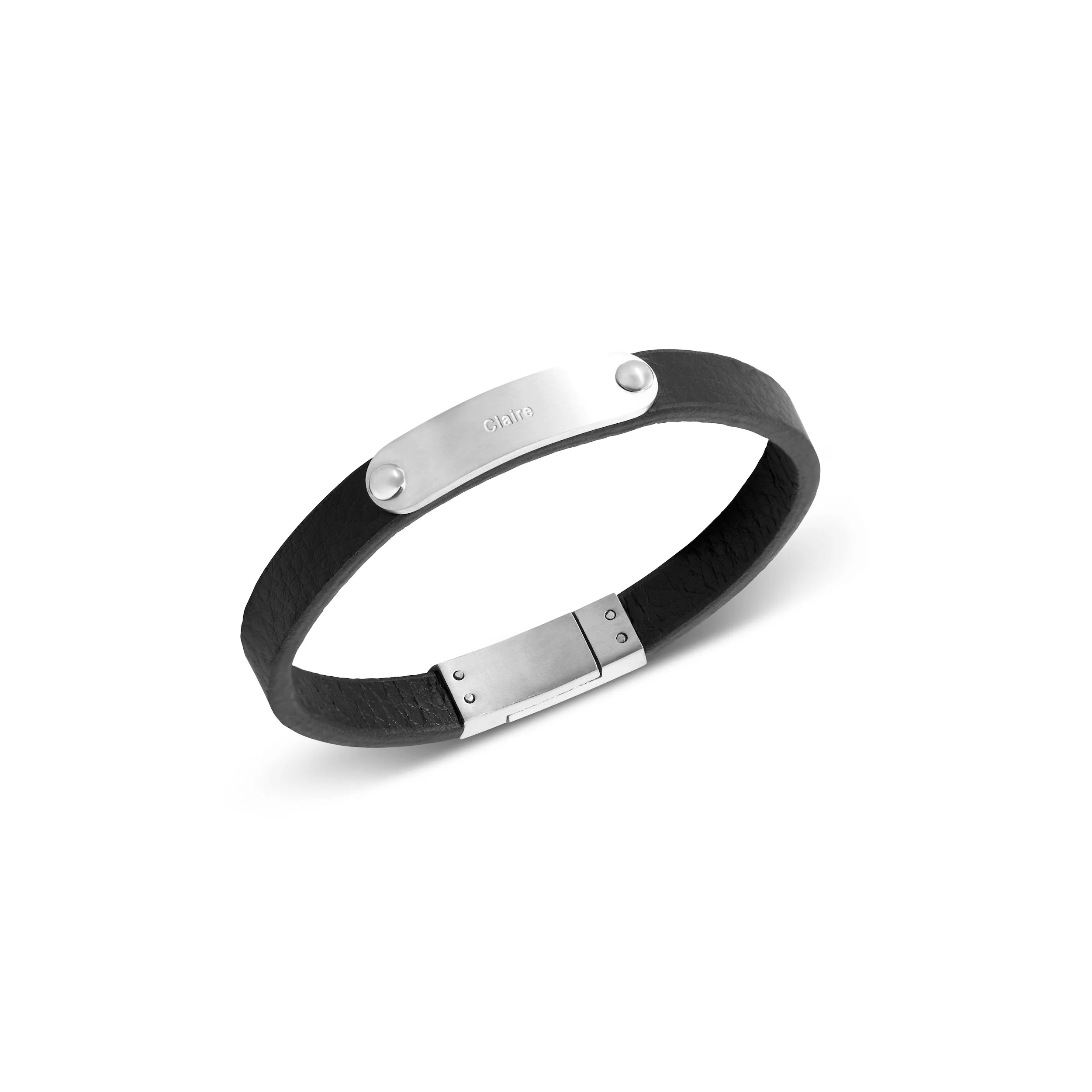 Custom Handwritten Men's Leather Bracelet (Silver) - Image 11