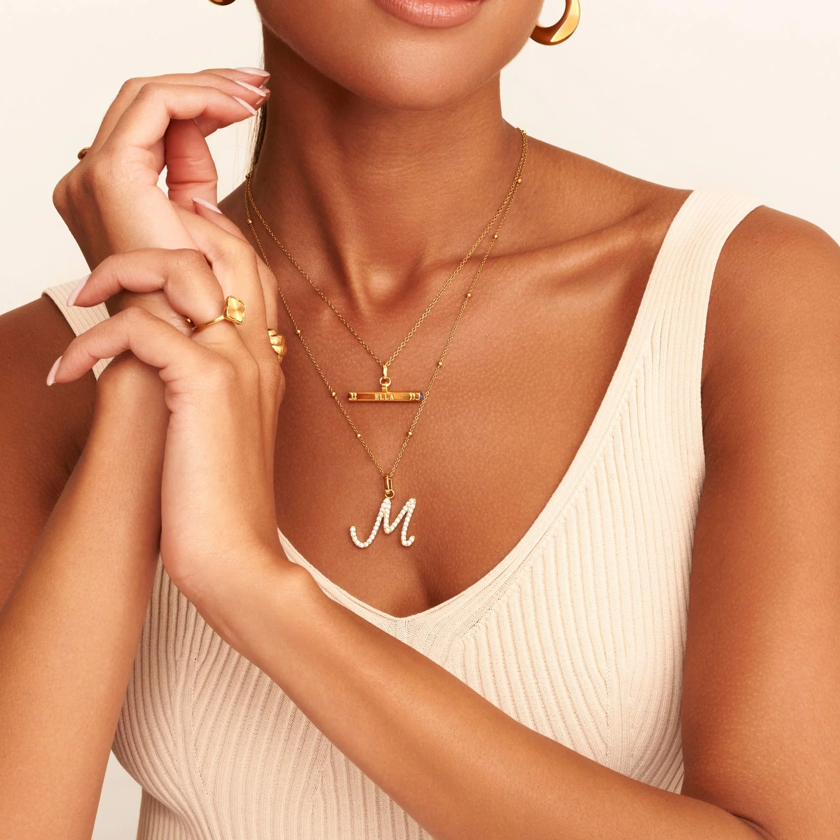 Custom Stamped T-Bar Necklace (Gold) - Image 4