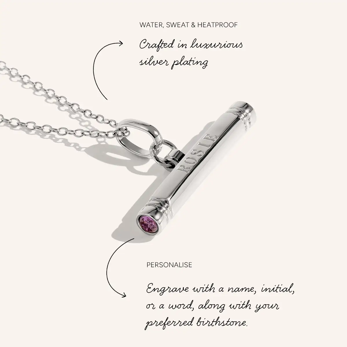 Custom Stamped T-Bar Necklace (Silver) - Image 3
