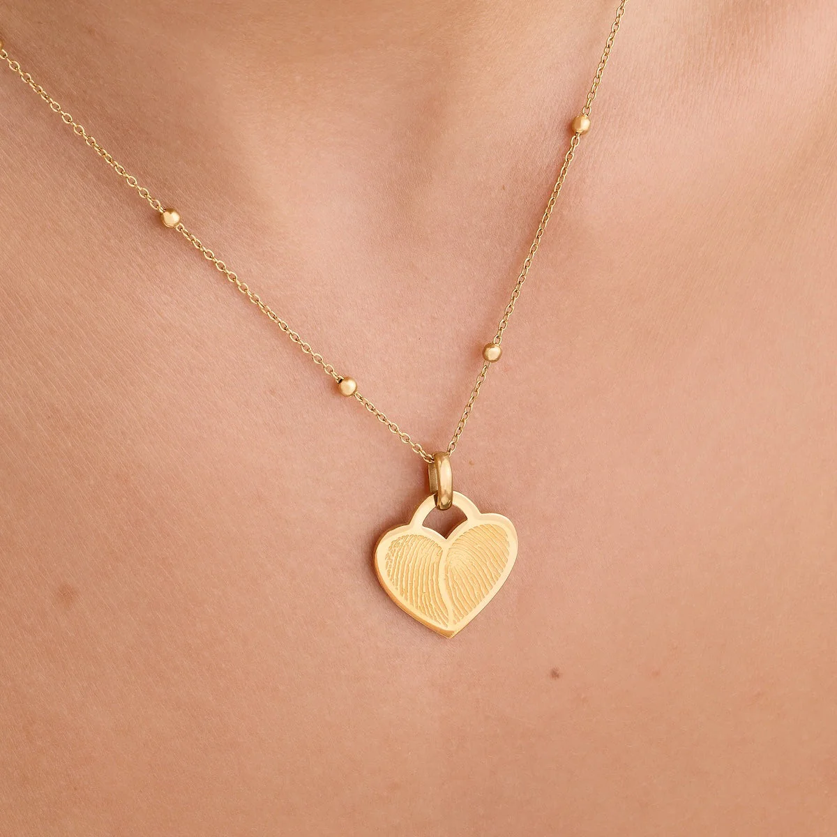 Double Fingerprint Heart Token Necklace (Gold) - Image 2