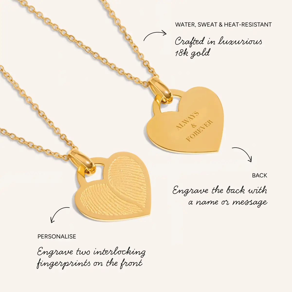 Double Fingerprint Heart Token Necklace (Gold) - Image 3