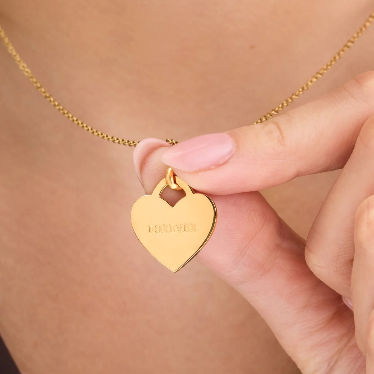 Double Fingerprint Heart Token Necklace (Gold) - Image 4