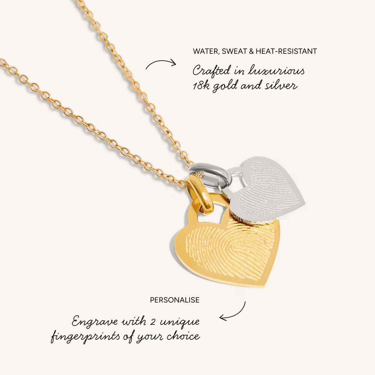 Double Heart Token Fingerprint Necklace (Gold & Silver) - Image 3