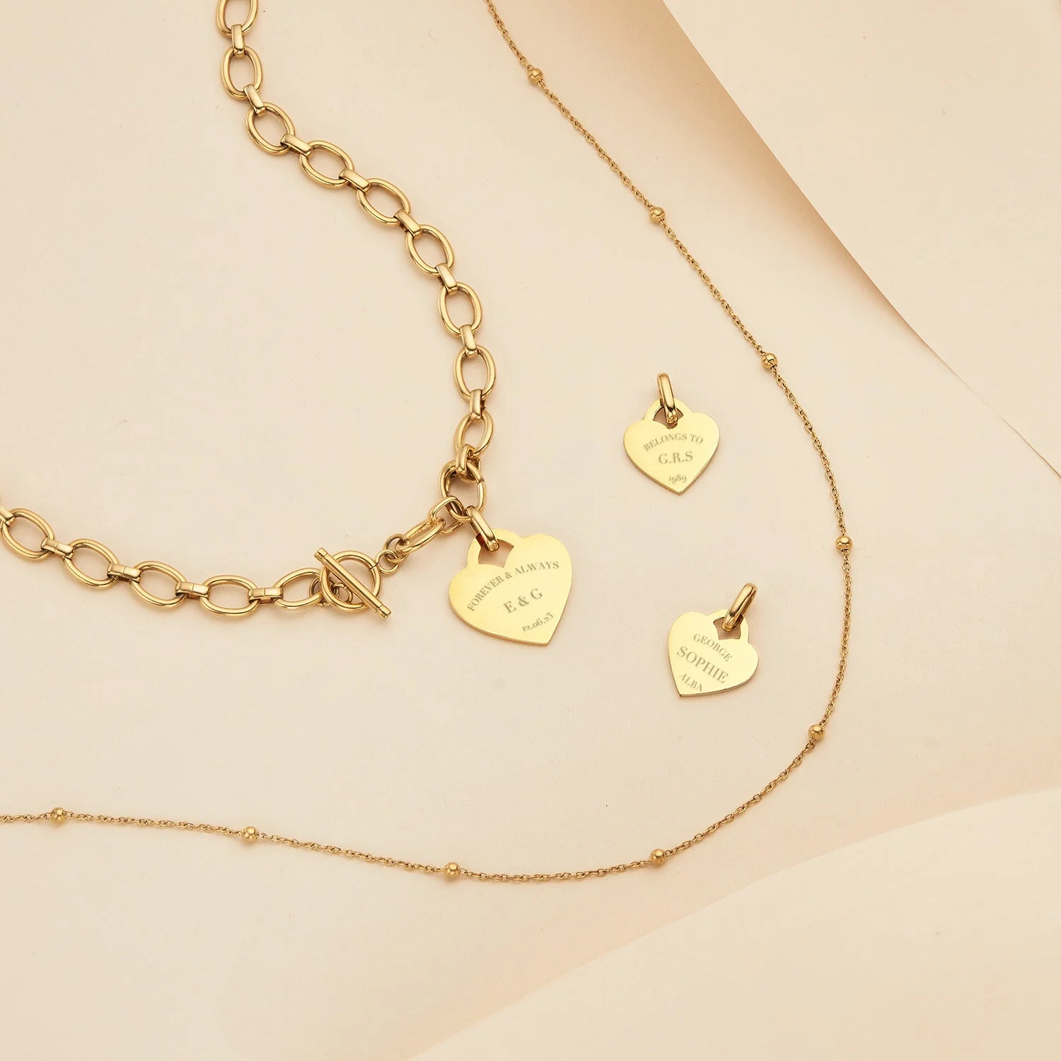 Double Heart Token Necklace (Gold) - Image 4