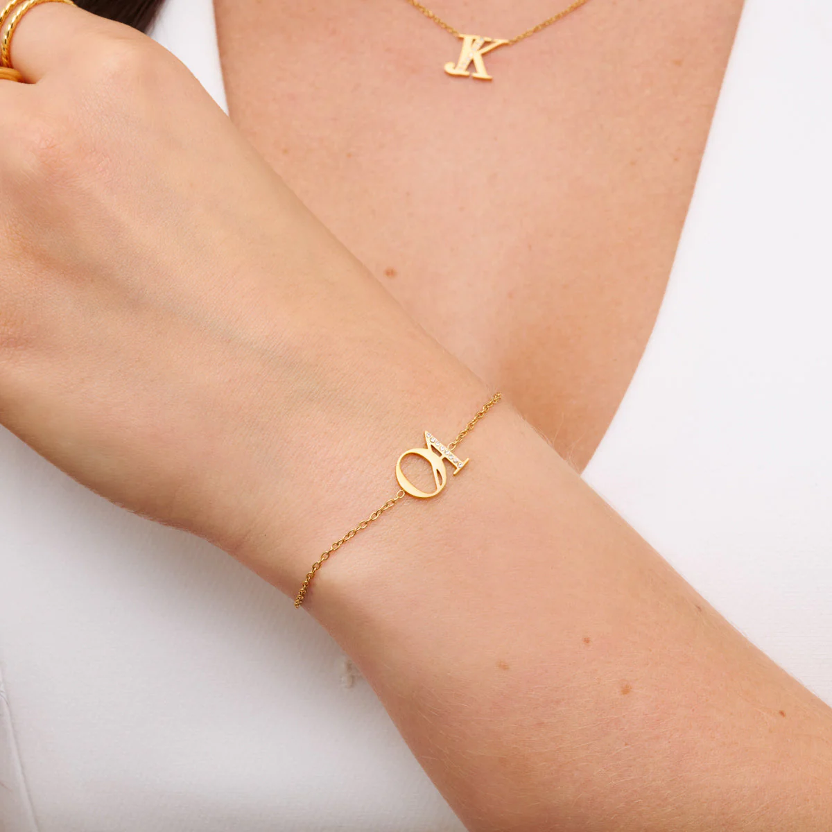 Double Initial Crystal Bracelet (Gold) - Image 2