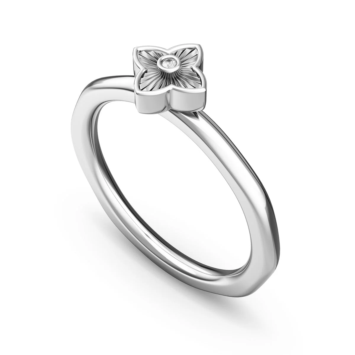 Layering Sterling Silver Molten Fluted Flower Ring (Silver)