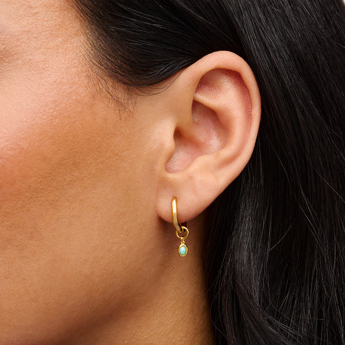 Fine Molten Huggie Earrings (Gold) - Amazonite - Image 2