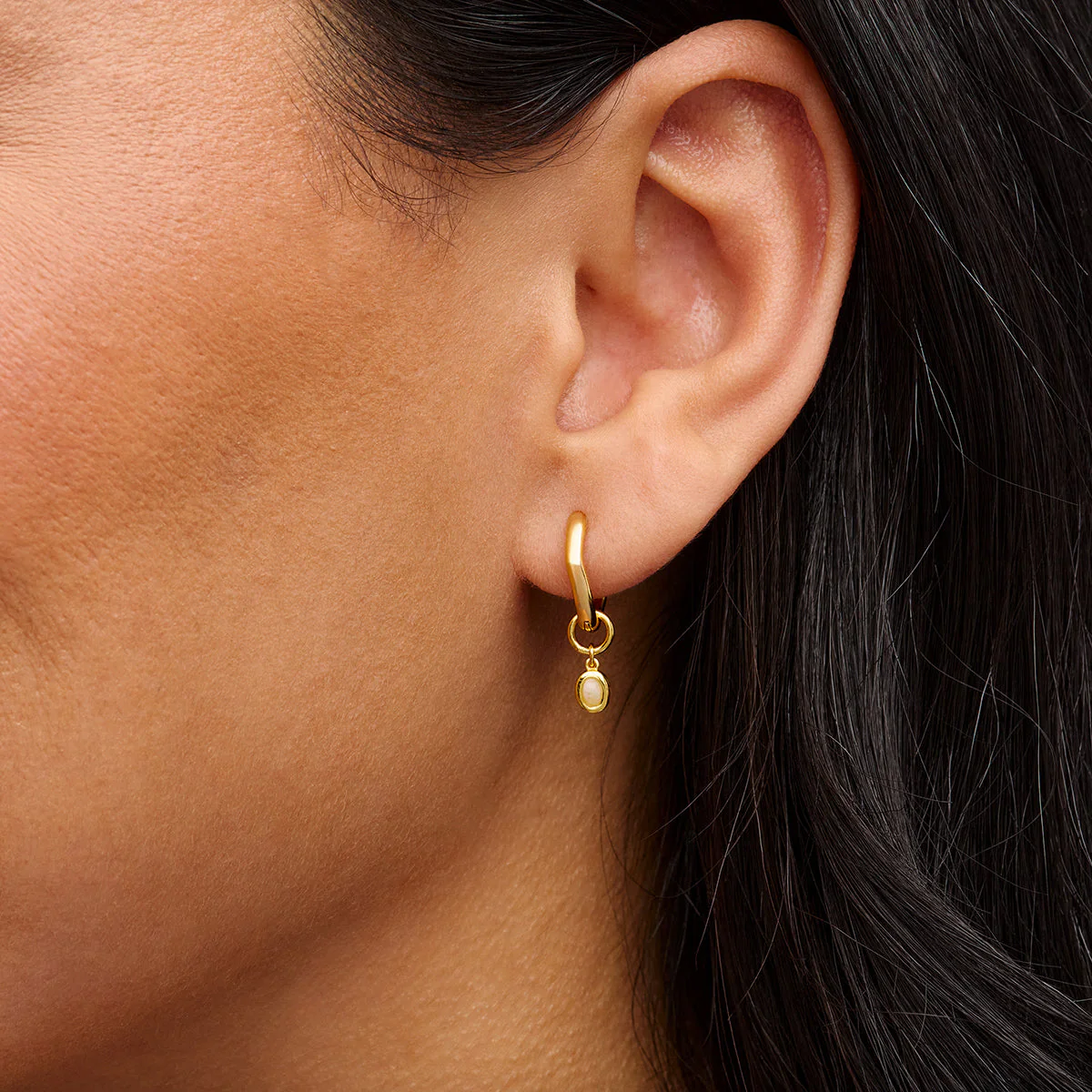 Fine Molten Huggie Earrings (Gold) - Moonstone - Image 2