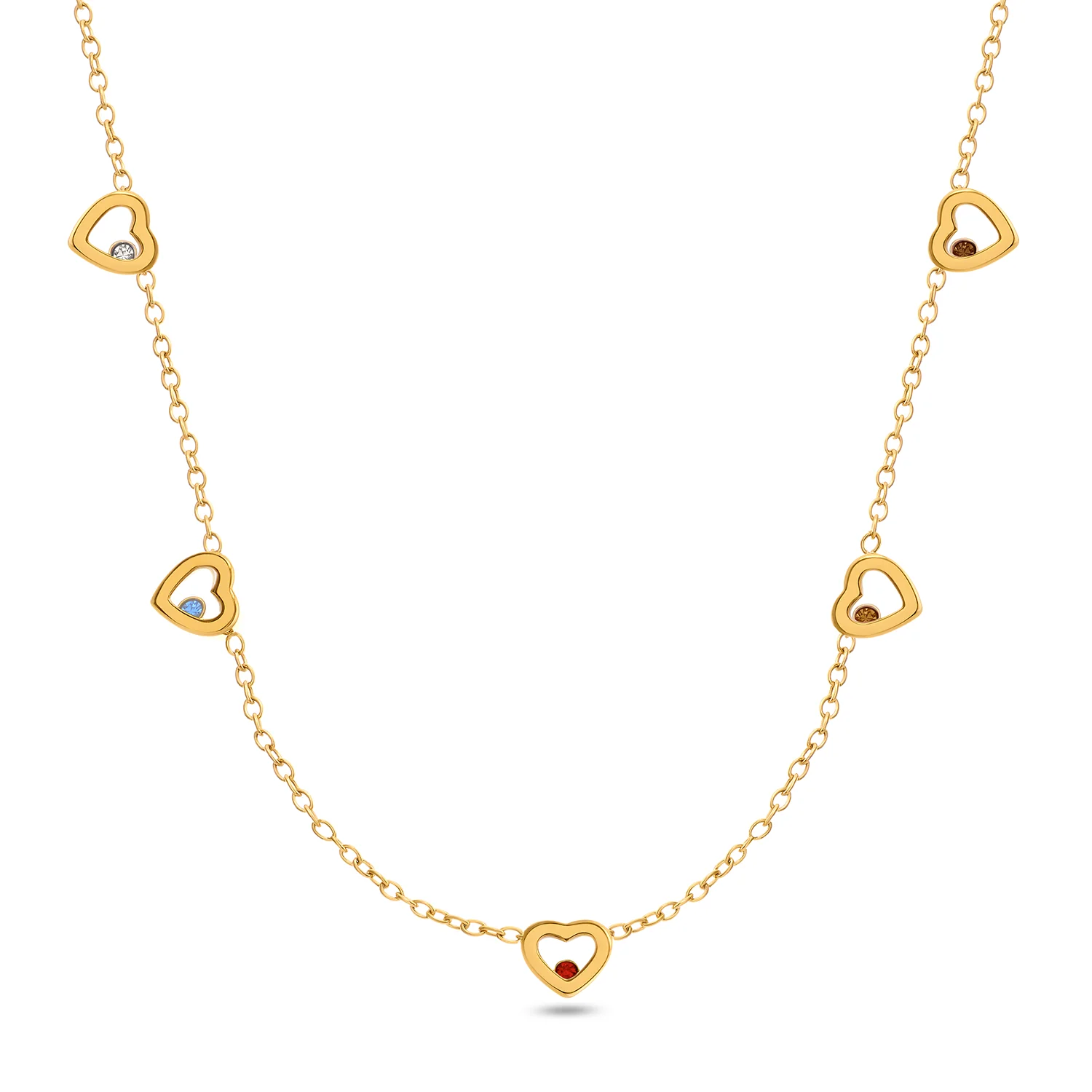 Floating Birthstone Multi Heart Necklace (Gold) - Image 10