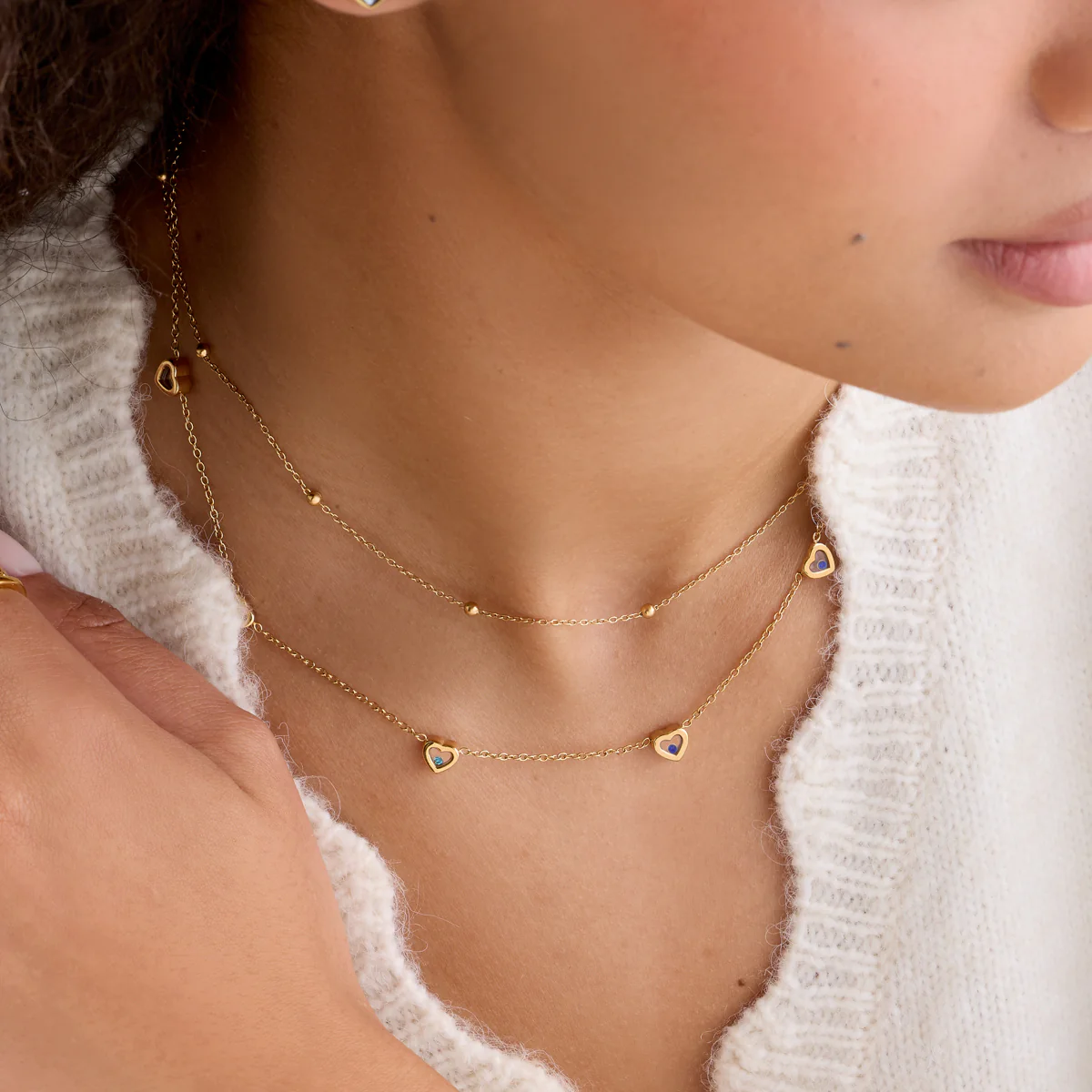 Floating Birthstone Multi Heart Necklace (Gold) - Image 2