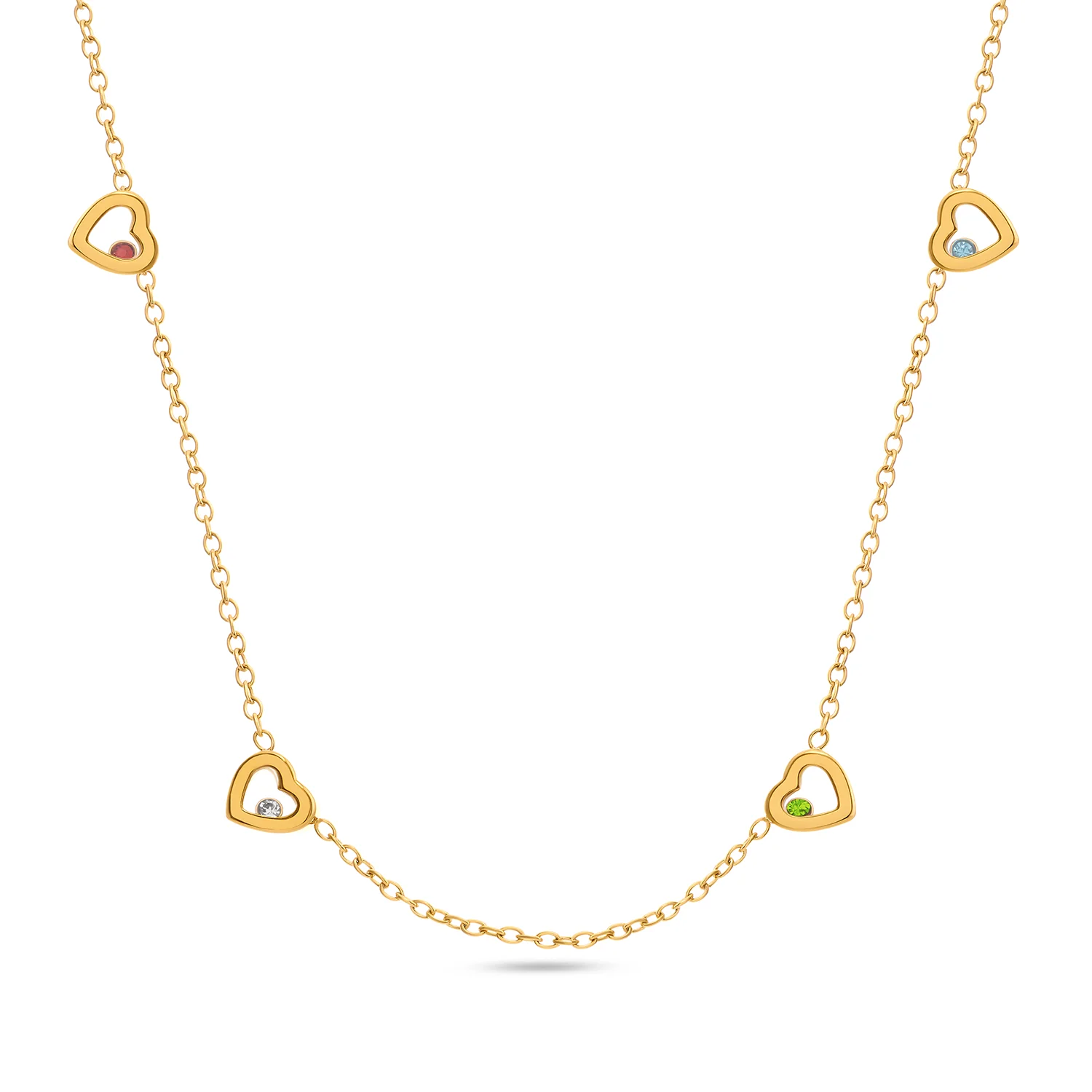 Floating Birthstone Multi Heart Necklace (Gold) - Image 9