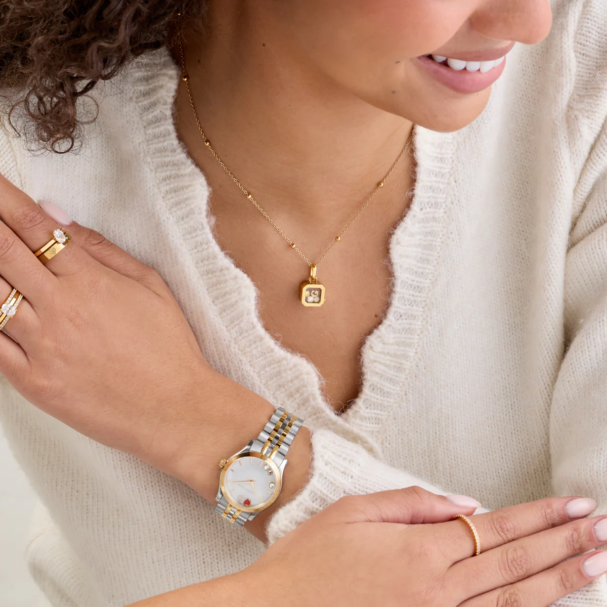 Floating Charm Cushion Locket Necklace (Gold) - Image 4