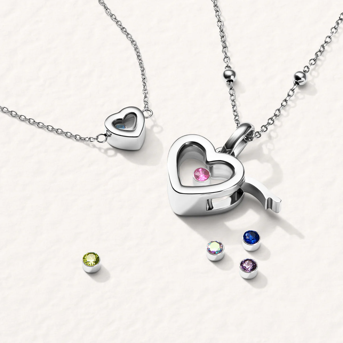 Floating Charm Heart Locket Necklace (Silver) - Image 8