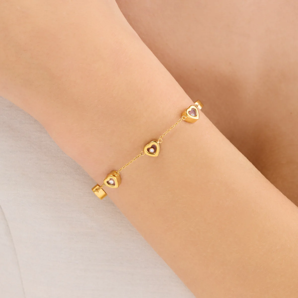 Floating Crystal Multi Heart Bracelet (Gold) - Image 2