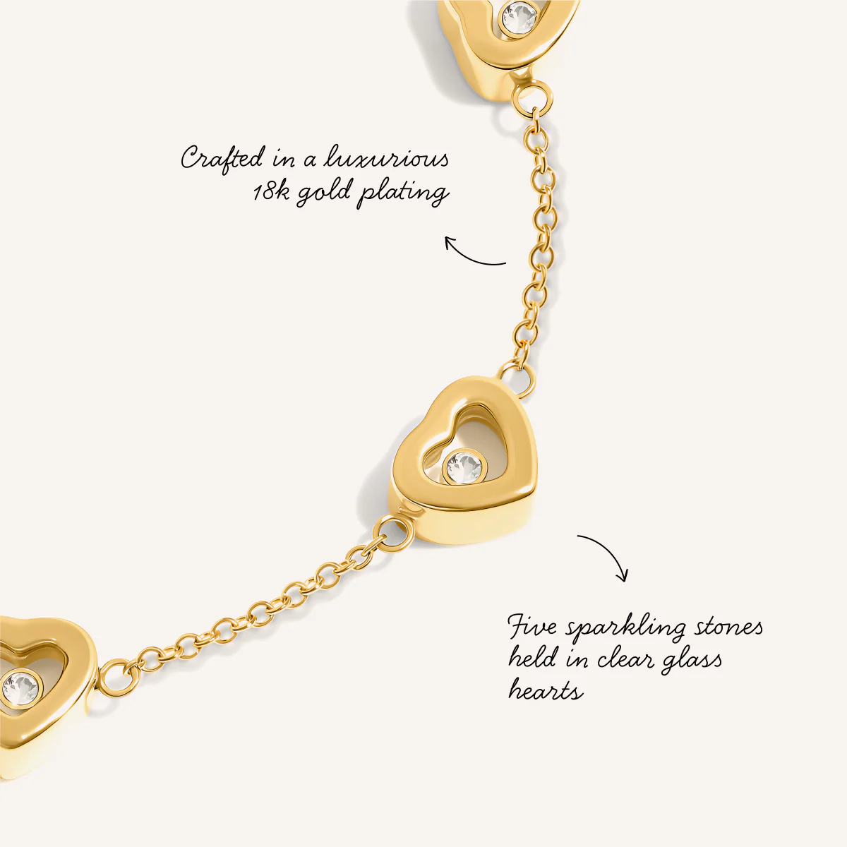 Floating Crystal Multi Heart Bracelet (Gold) - Image 3
