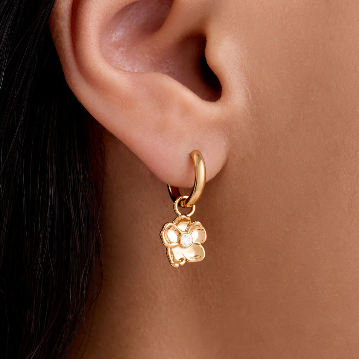 Flower Huggie Earrings (Gold) - Image 2