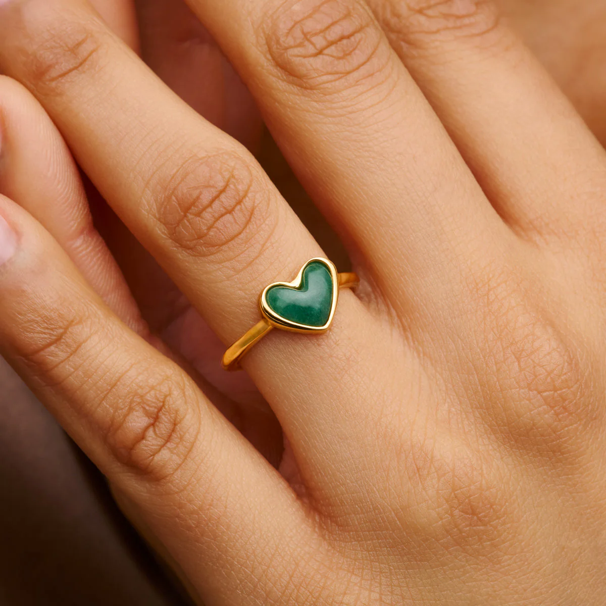 Green Quartz Heart Ring (Gold) - Image 2