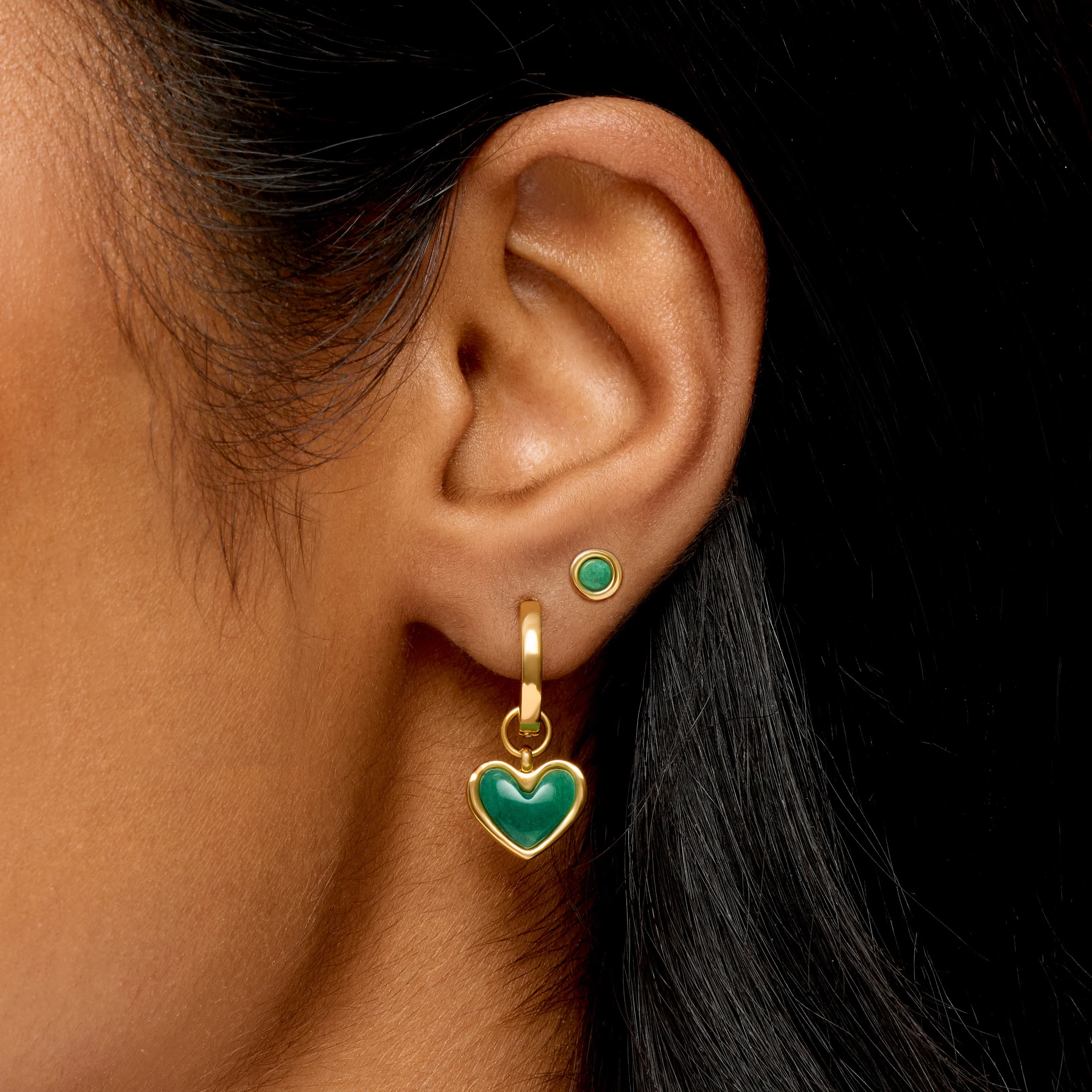 Green Quartz Huggie Earrings Set (Gold) - Image 3