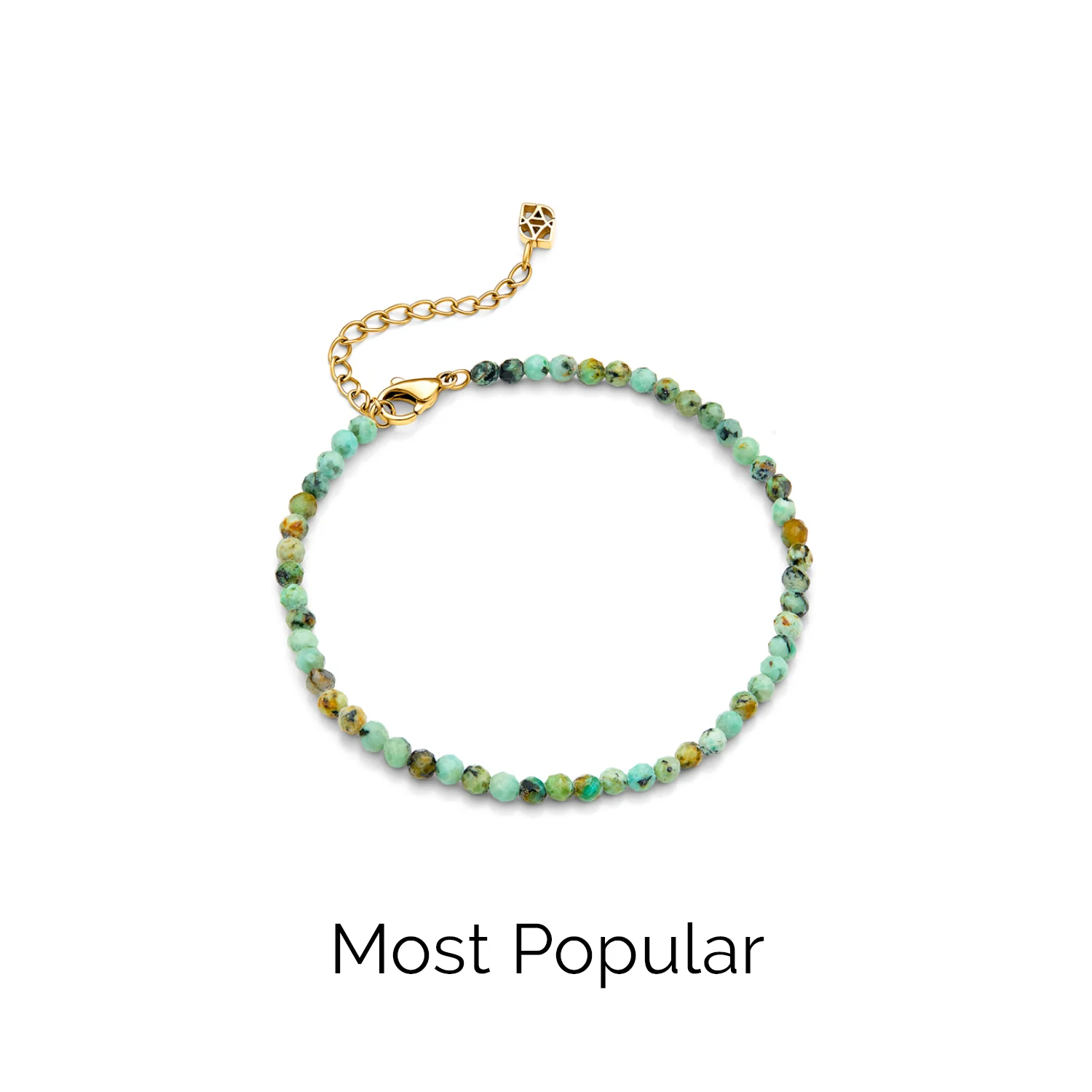Layering Green Turquoise Beaded Bracelet (Gold) - Image 3