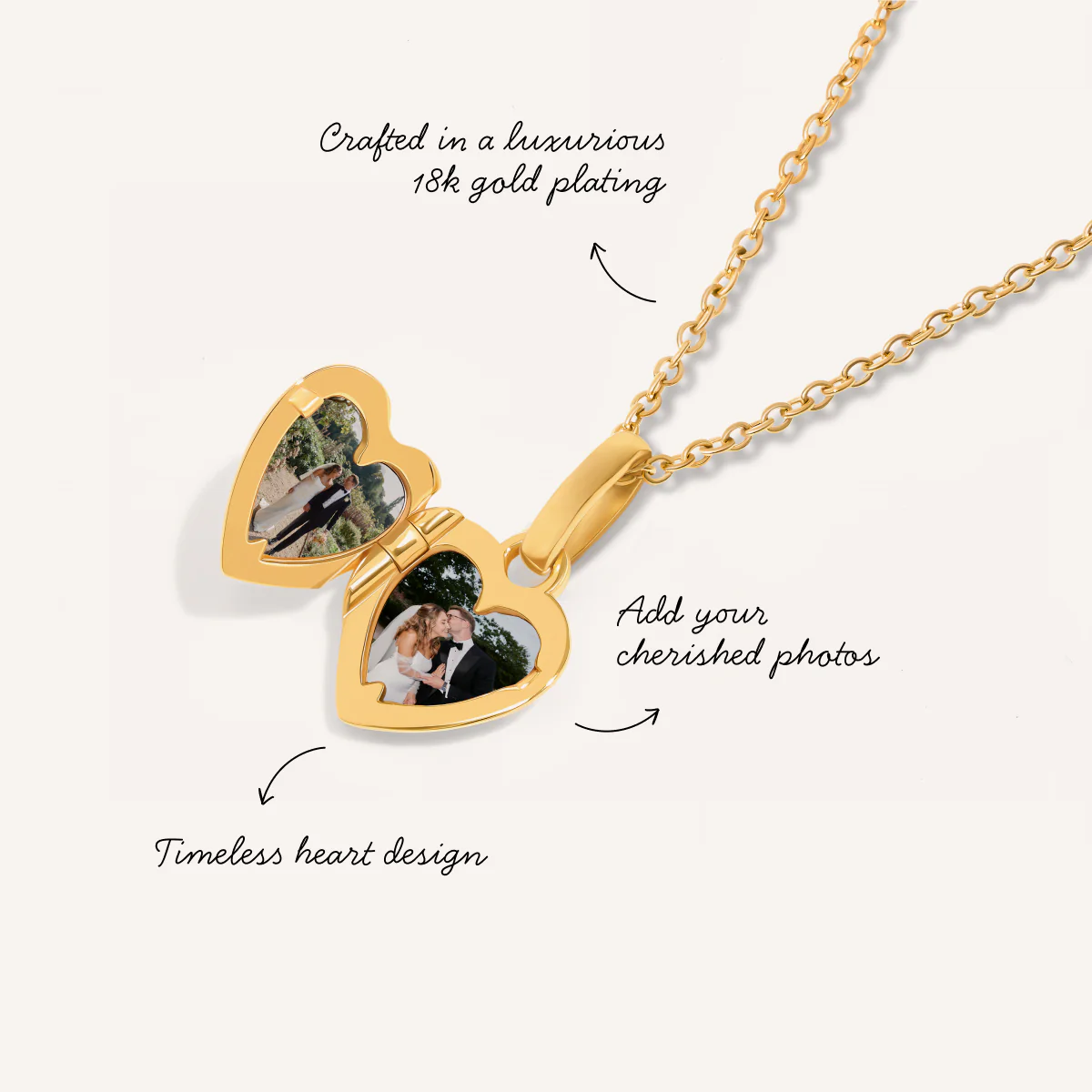Heart Double Photo Locket Necklace (Gold) - Image 3