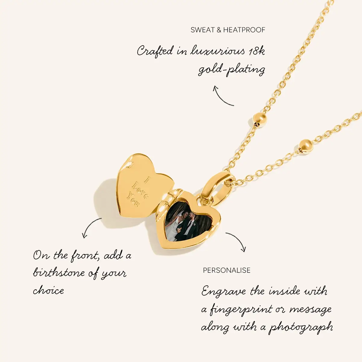 Heart Photo Locket Necklace (Gold) - Image 3