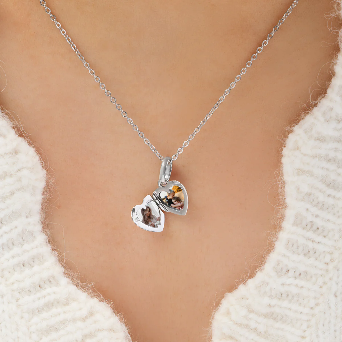Heart Double Photo Locket Necklace (Silver) - Image 2