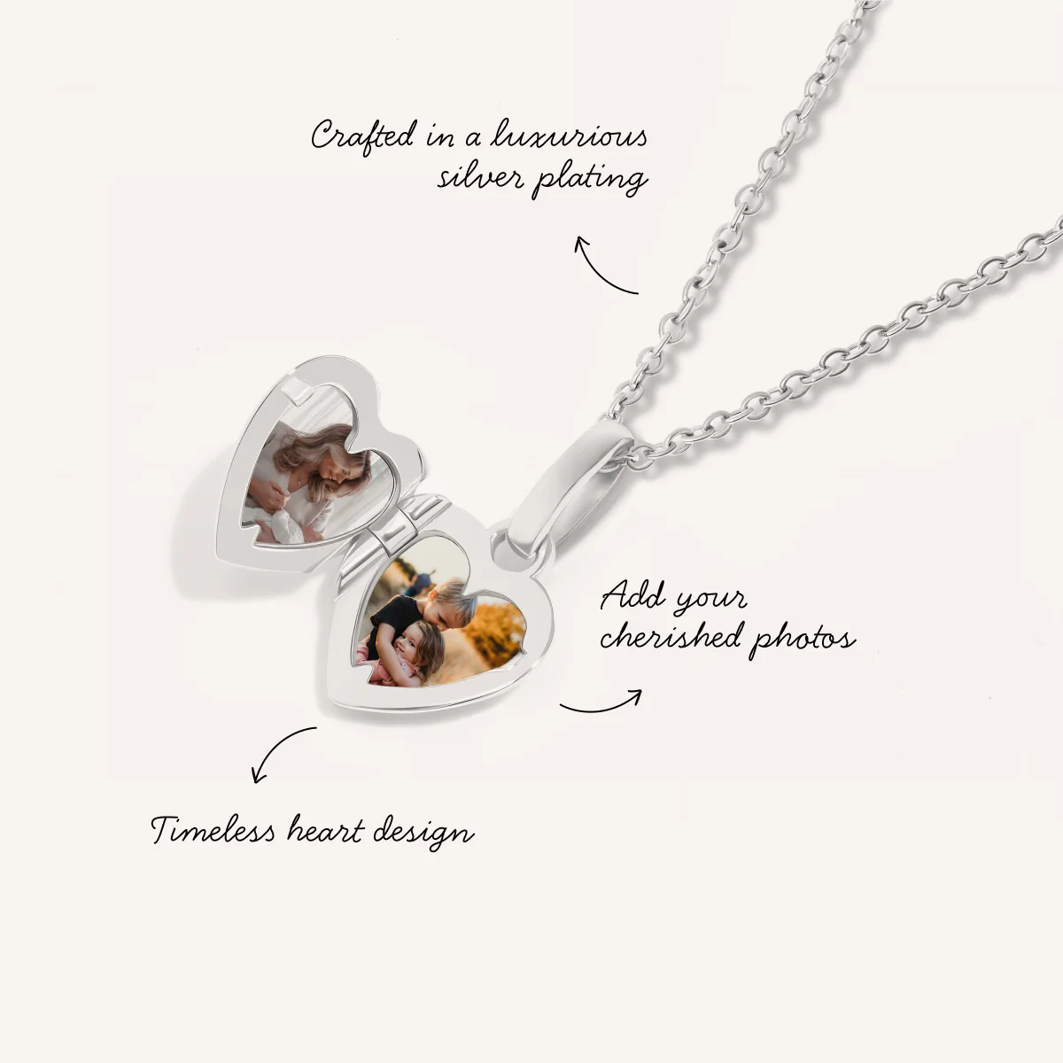 Heart Double Photo Locket Necklace (Silver) - Image 3