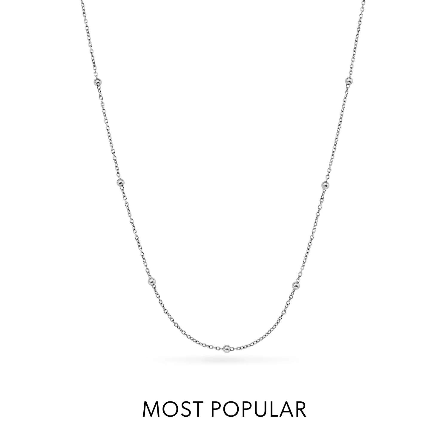 Layering Sphere Chain Necklace 16-18 in (Silver) - Sterling Silver