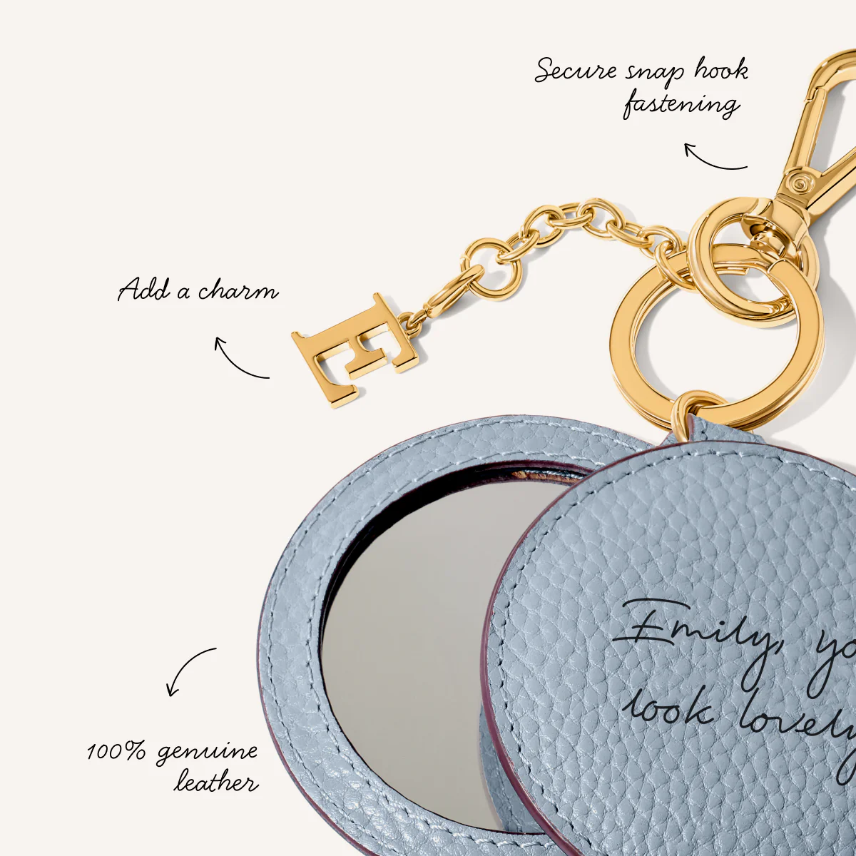 Leather Mirror Keyring (Powder Blue) - Image 3