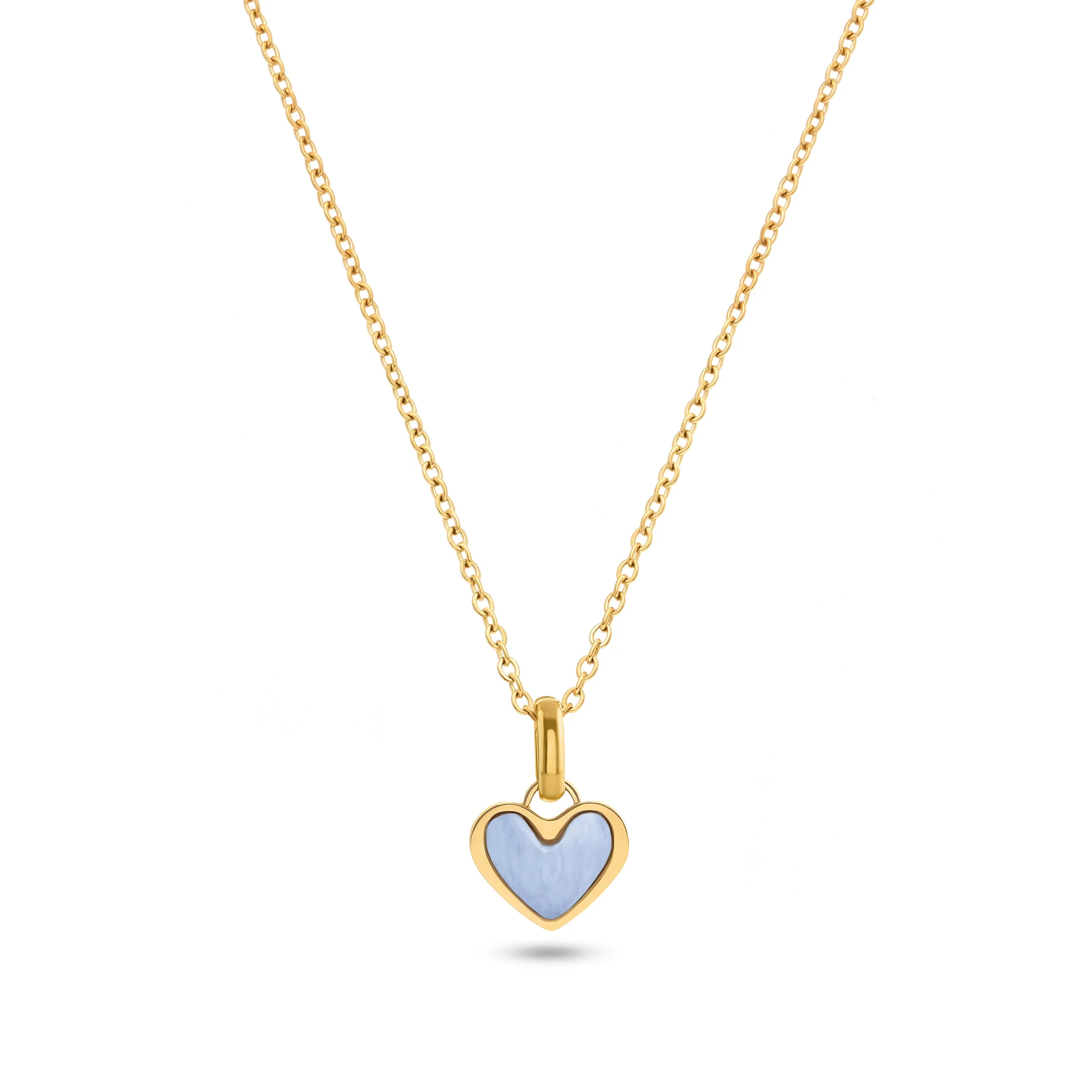 Light Blue Lace Agate Heart Necklace (Gold)