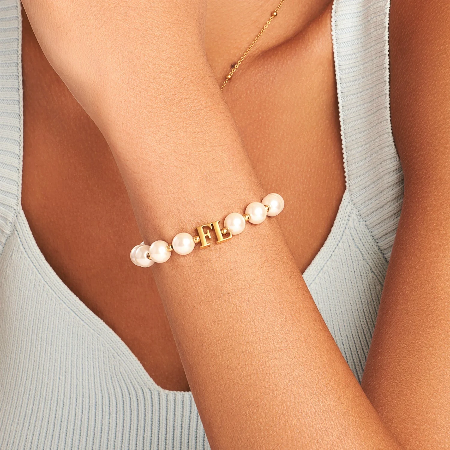 Lunar Pearl Initial Bracelet (Gold) - Image 2