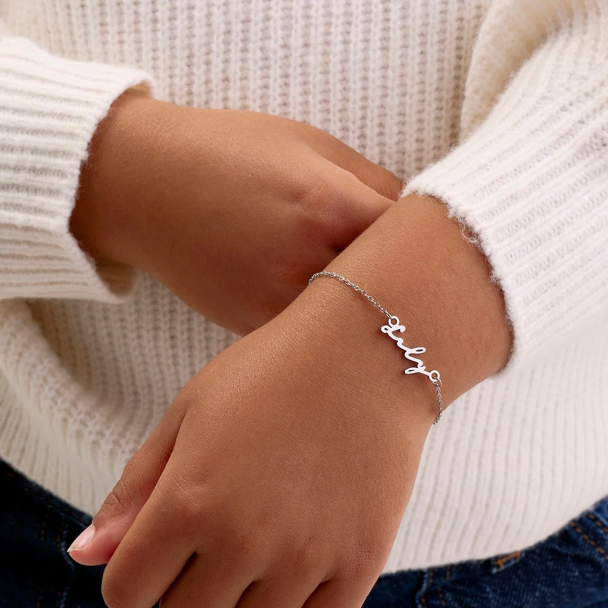 Matching 'Mini & Me' Signature Name Bracelet Set (Silver) - Image 2