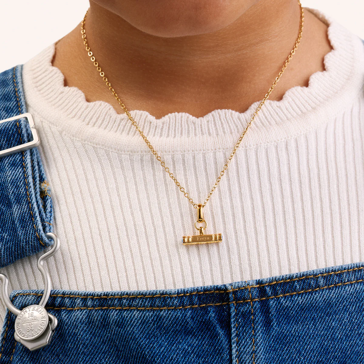 Mini Custom Stamped T-Bar Necklace (Gold) - Image 2
