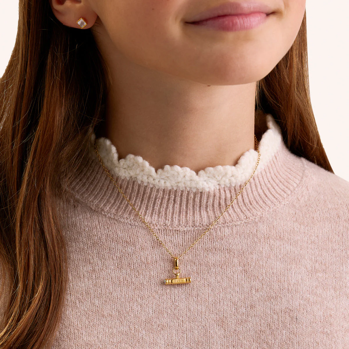 Mini Custom Stamped T-Bar Necklace (Gold) - Image 4