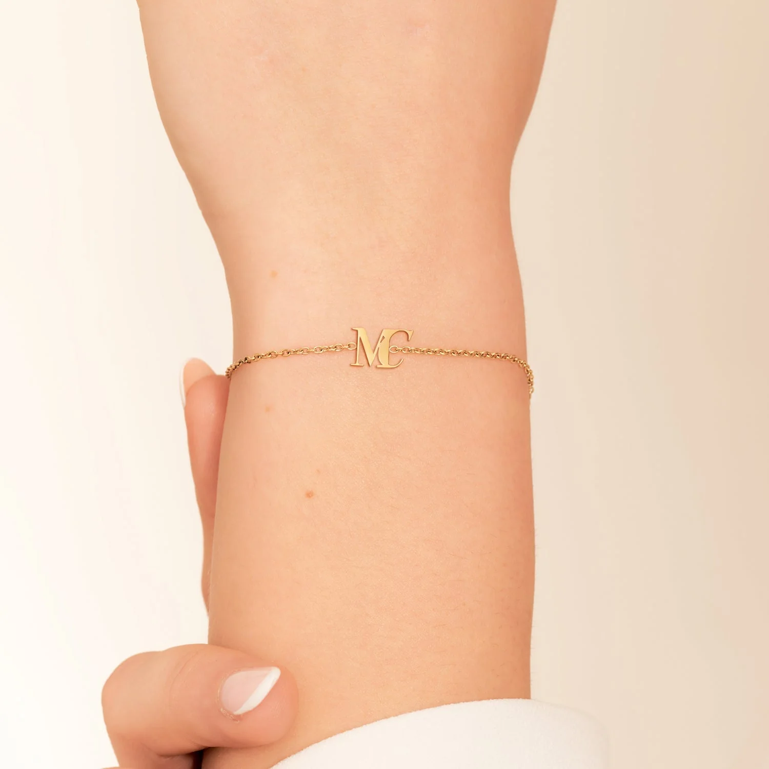 Mini Double Initial Bracelet (Gold) - Image 3
