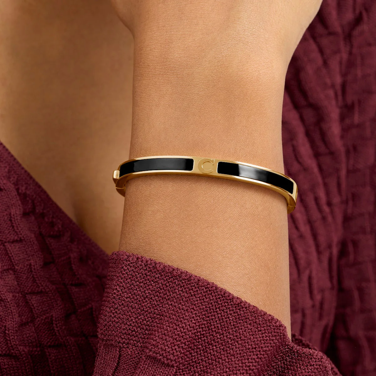 Mini Icon Black Initial Bangle (Gold) - Image 2
