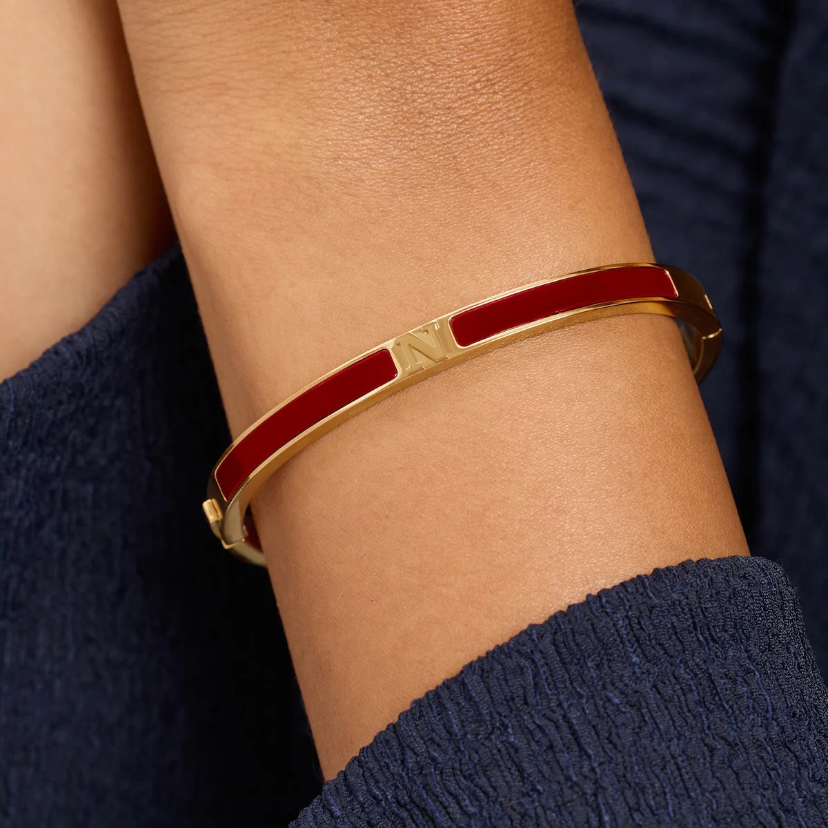 Mini Icon Burgundy Initial Bangle (Gold) - Image 2