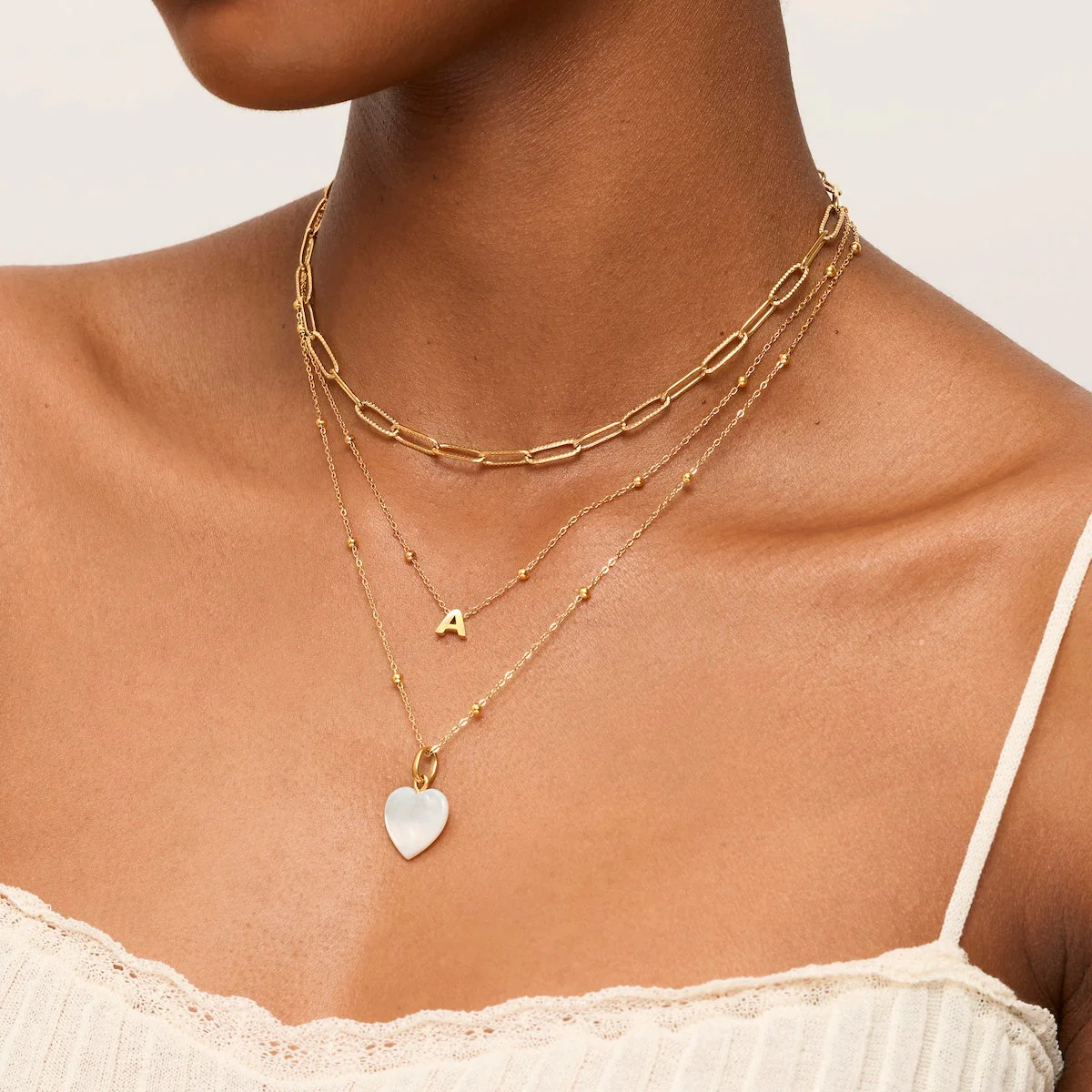Mini Letter & Heart Birthstone Layered Necklace Set (Gold) - Image 2