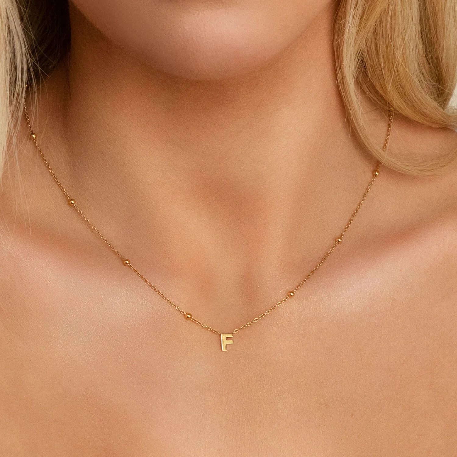 Mini Letter Sphere Chain Necklace (Gold) - Image 2