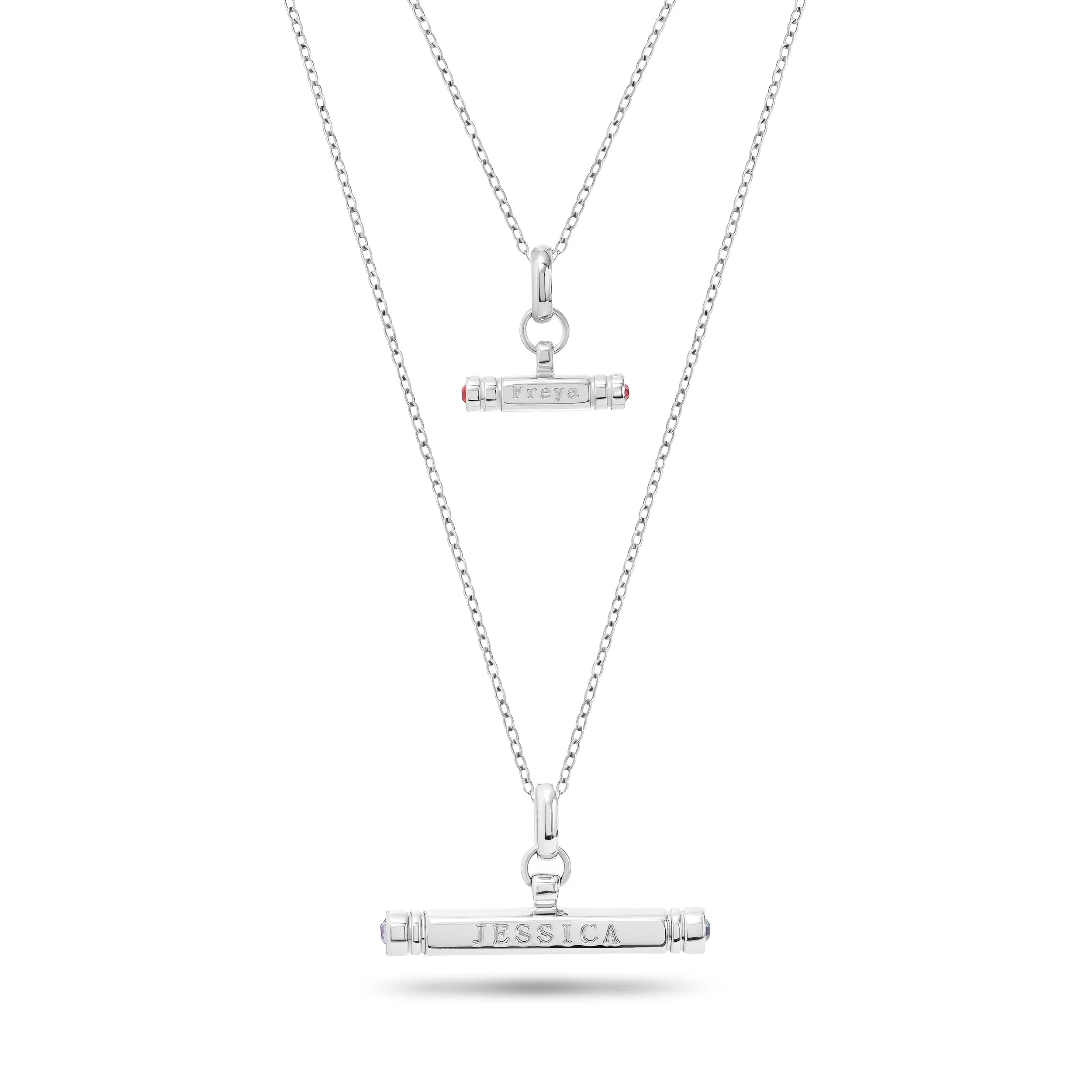 Mini & Me T-Bar Necklace Set (Silver)